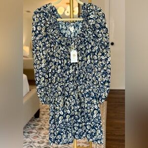 The Westside NWT Layla Navy Blue Floral Ruffle Smocked Prairie Mini Dress- Small